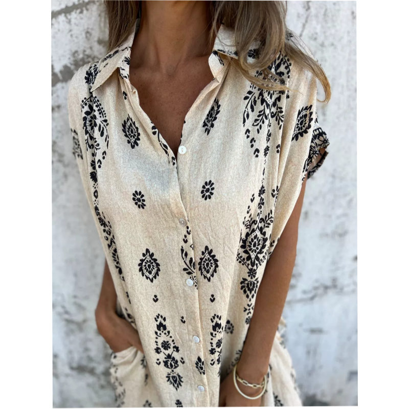 Serava - V-Neck Cotton-Linen Dress