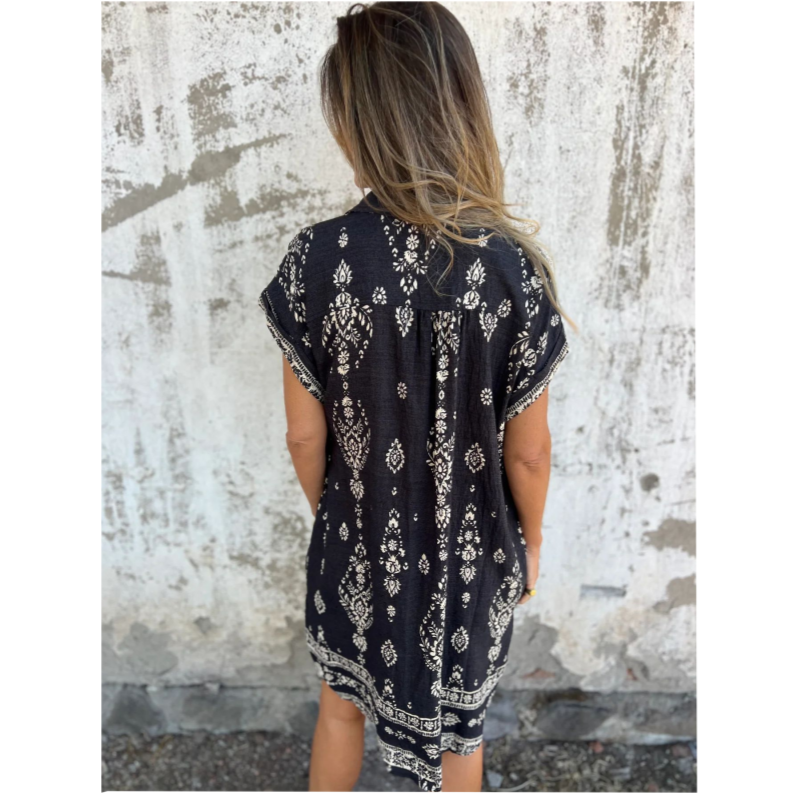 Serava - V-Neck Cotton-Linen Dress
