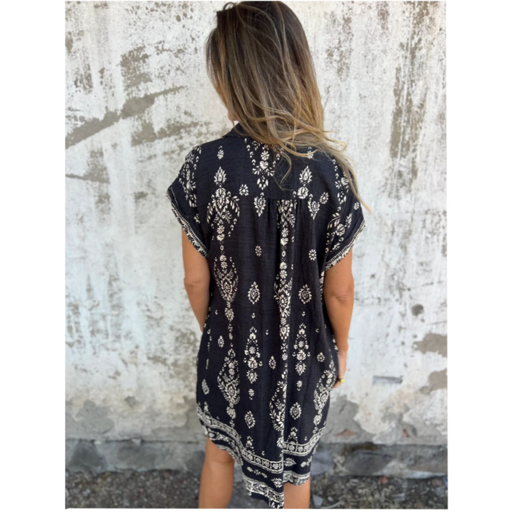 Serava - V-Neck Cotton-Linen Dress