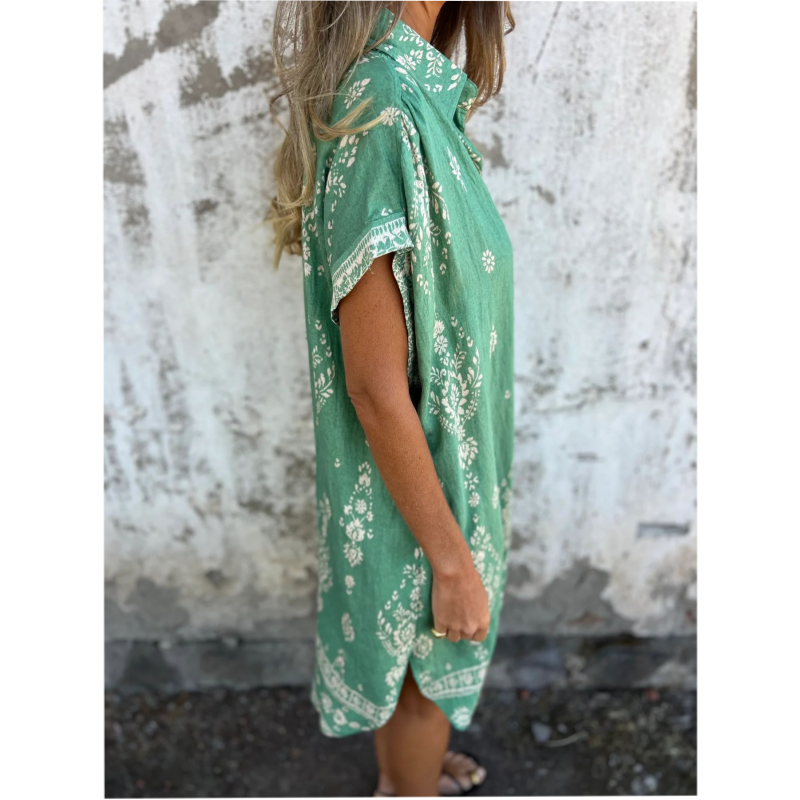 Serava - V-Neck Cotton-Linen Dress