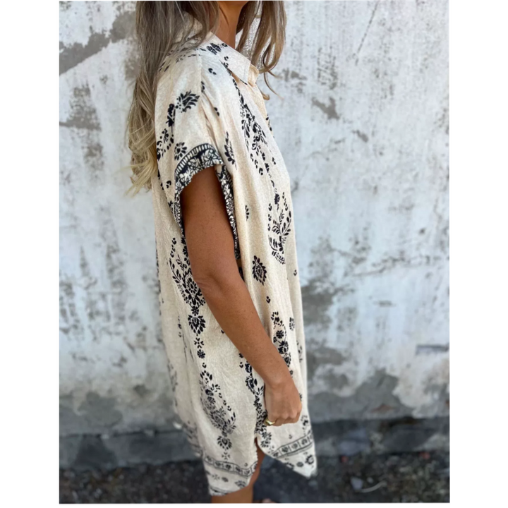 Serava - V-Neck Cotton-Linen Dress