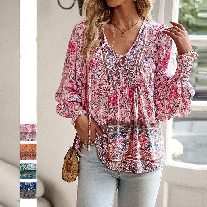 Calira - Tie V-Neck Cotton Shirt