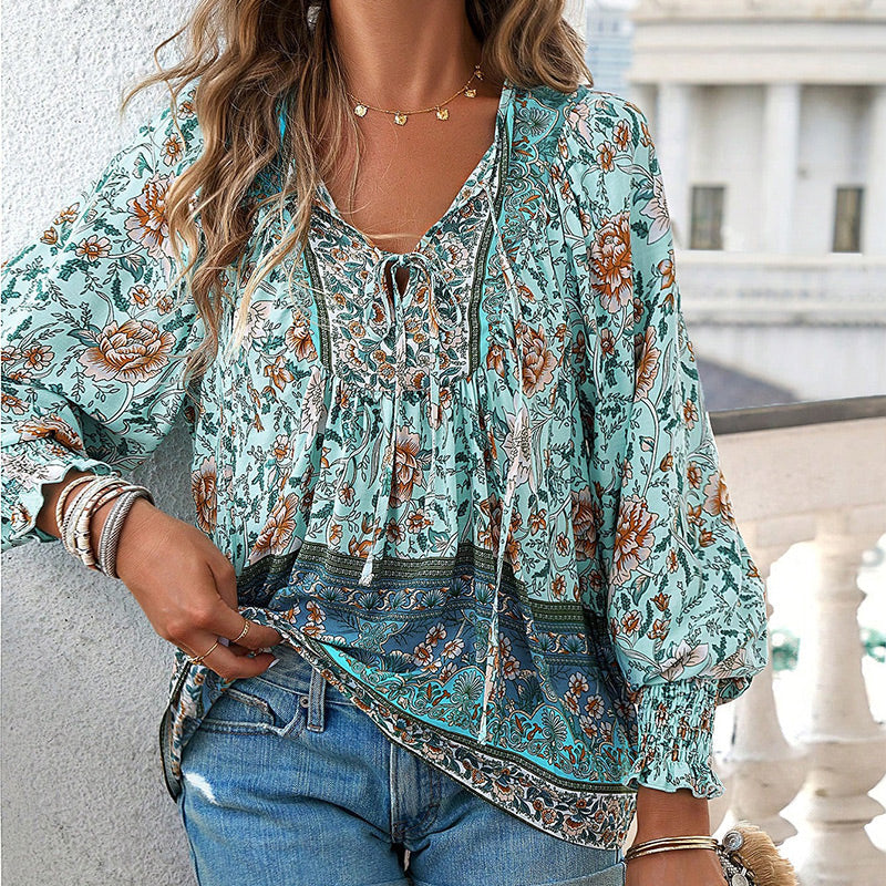 Calira - Tie V-Neck Cotton Shirt