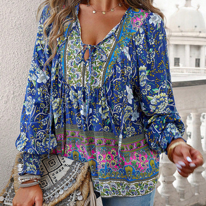 Calira - Tie V-Neck Cotton Shirt