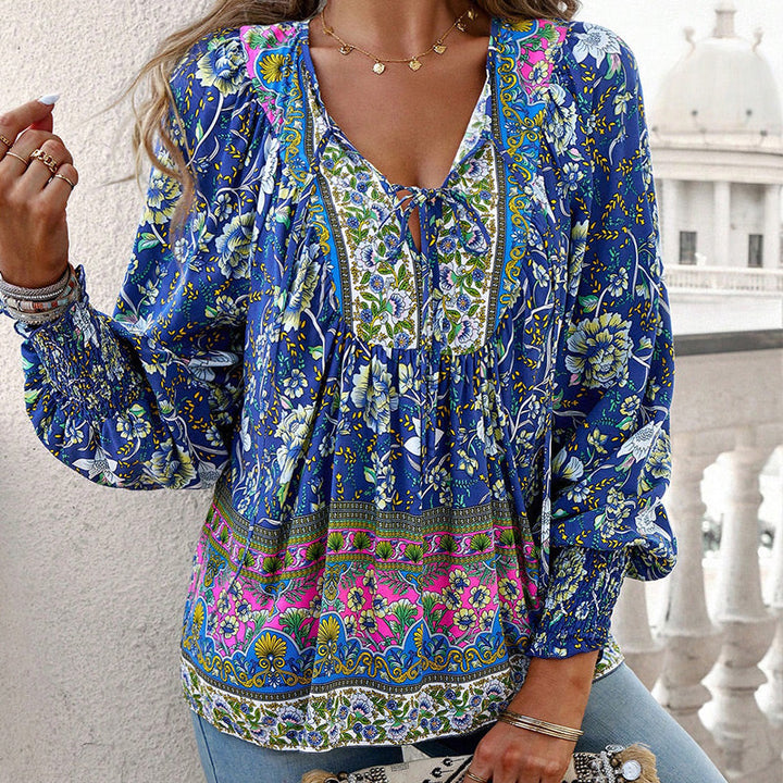 Calira - Tie V-Neck Cotton Shirt