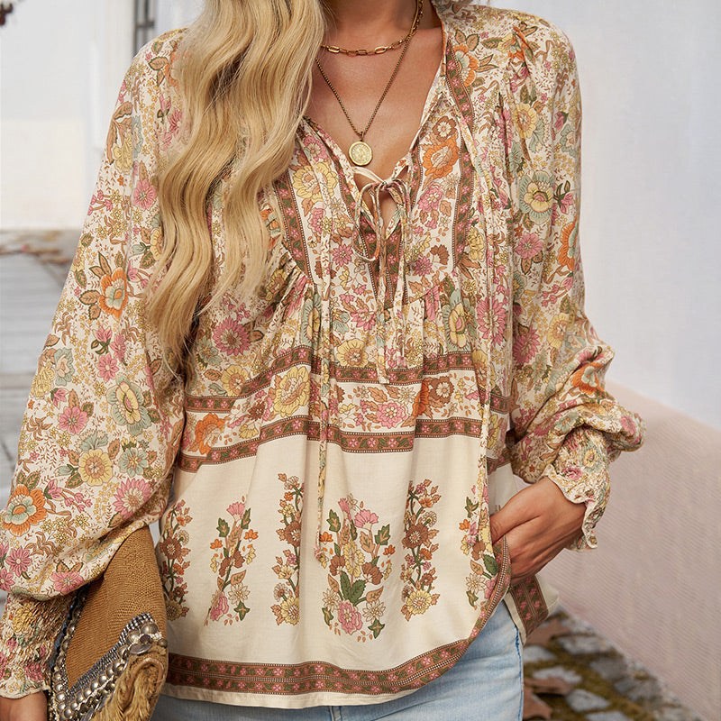 Calira - Tie V-Neck Cotton Shirt