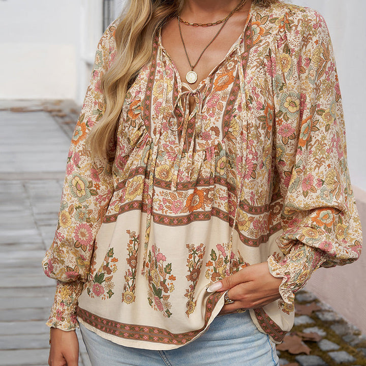 Calira - Tie V-Neck Cotton Shirt