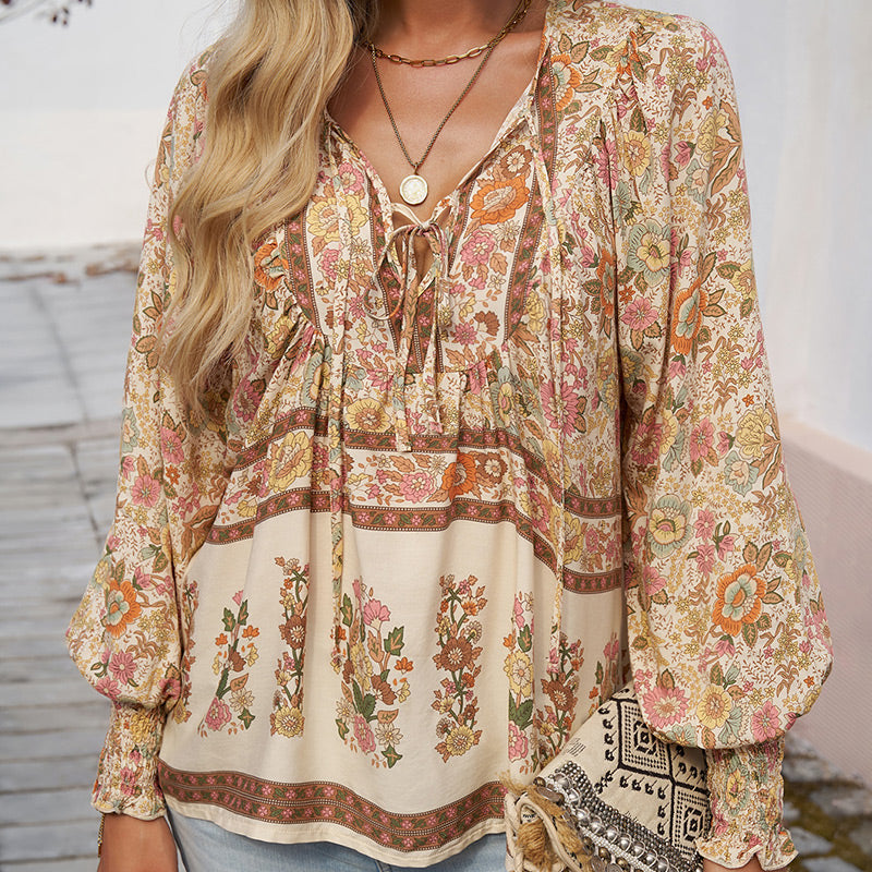 Calira - Tie V-Neck Cotton Shirt