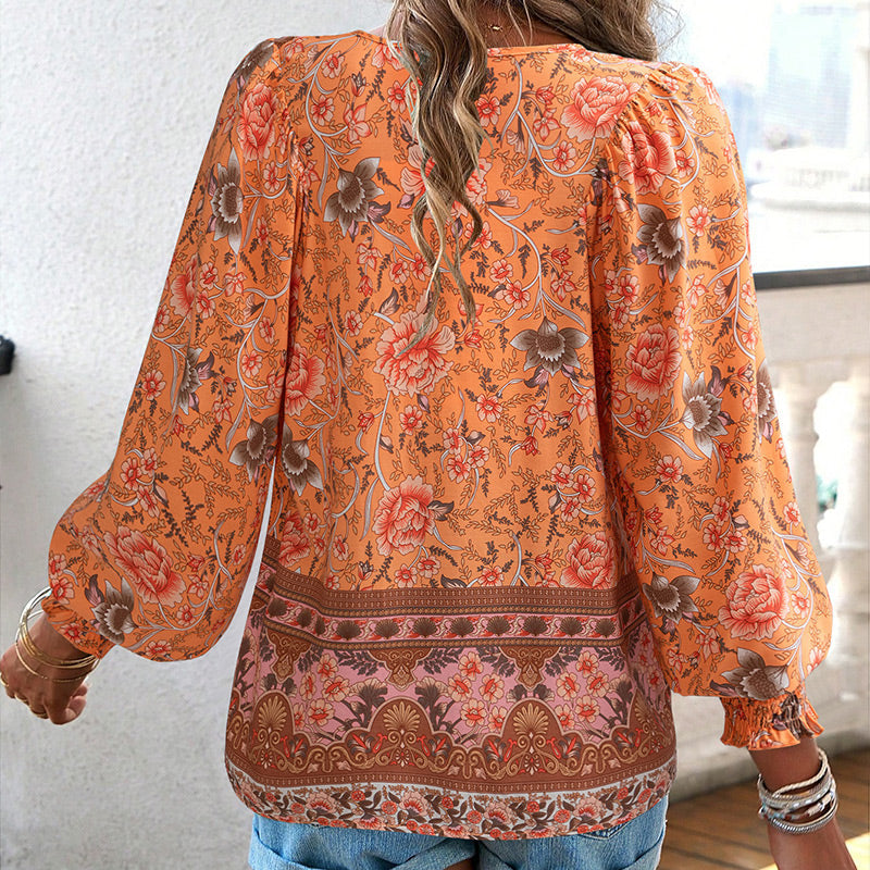 Calira - Tie V-Neck Cotton Shirt