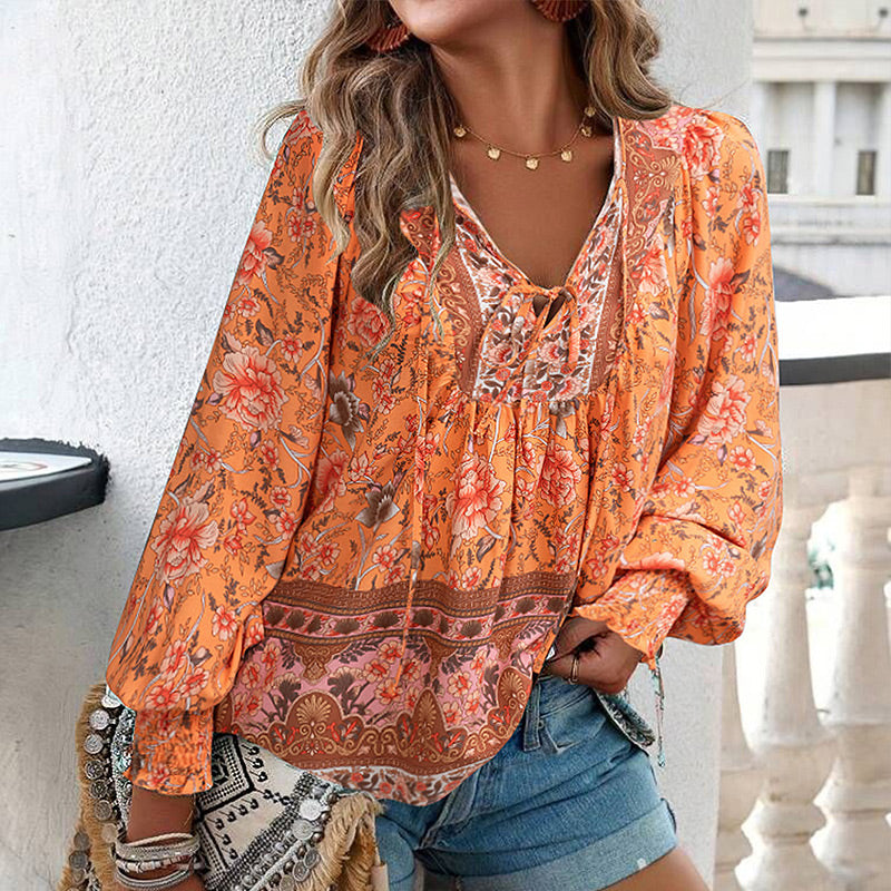 Calira - Tie V-Neck Cotton Shirt