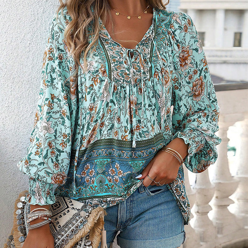 Calira - Tie V-Neck Cotton Shirt