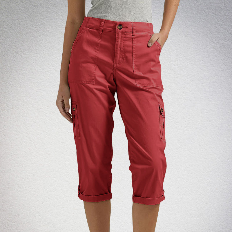 Orelyn - Multi-Pocket Stretch Woven Capri Cargo Trousers