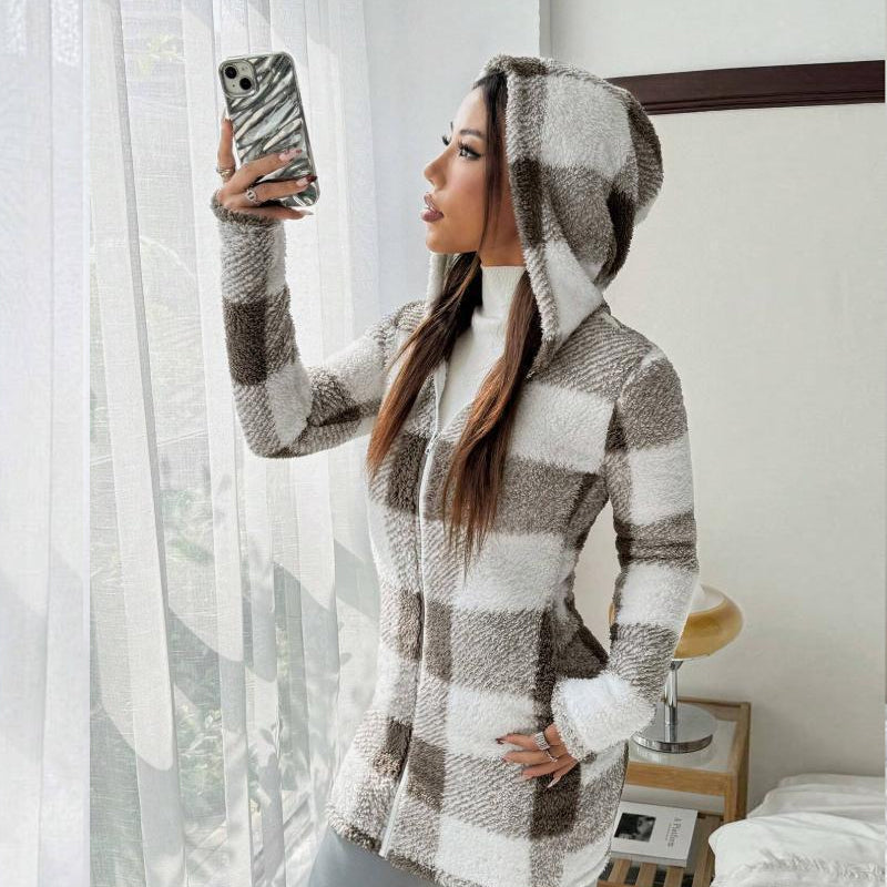 Bemira - Buffalo Check Knit Zip Hoodie