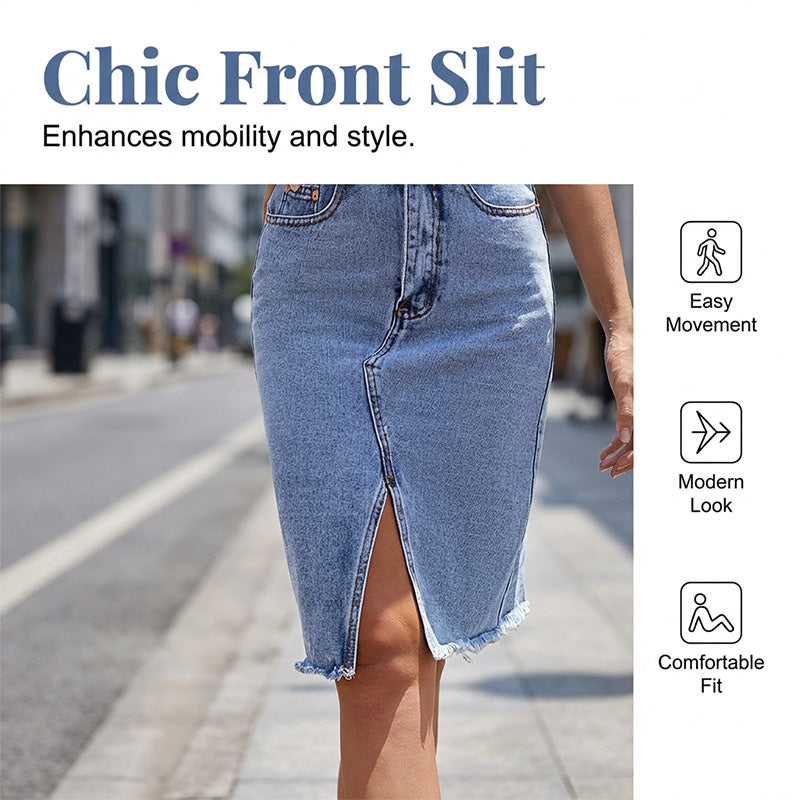 Tivara - Front-Slit Denim Skirt