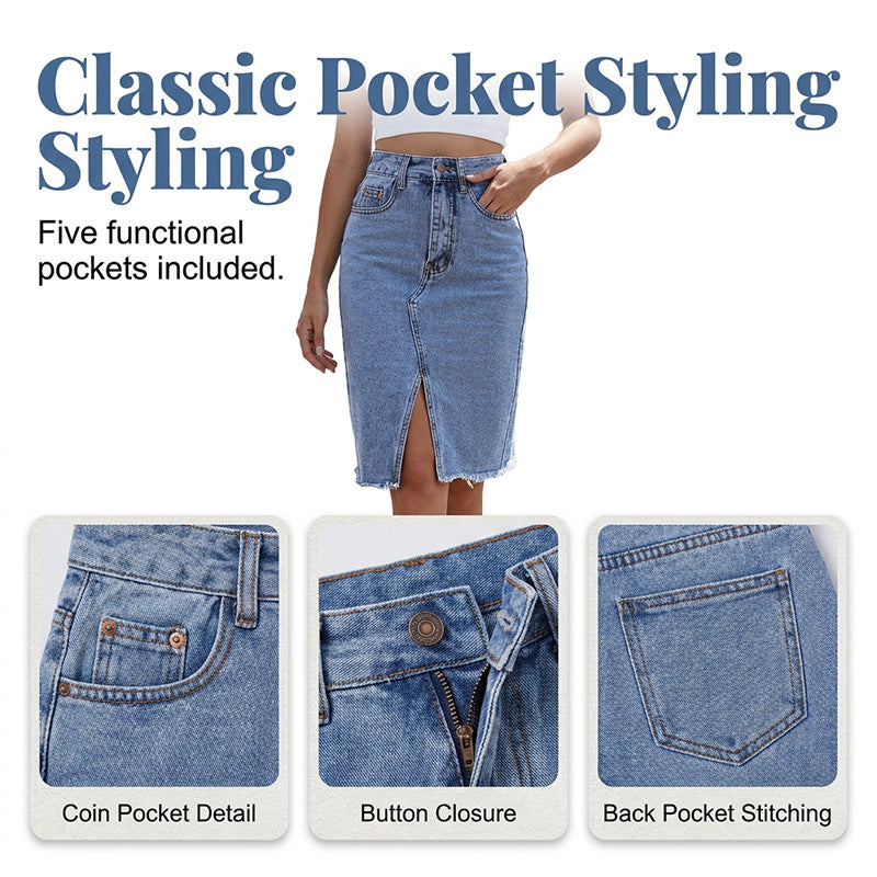 Tivara - Front-Slit Denim Skirt