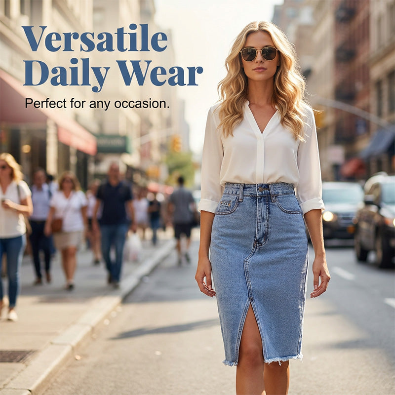 Tivara - Front-Slit Denim Skirt