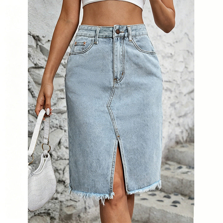 Tivara - Front-Slit Denim Skirt