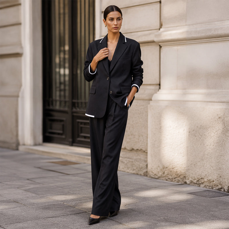 Reniva - Wide-Leg Trousers Blazer Set