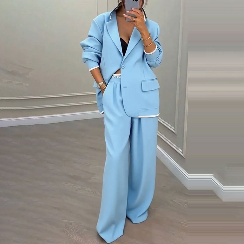 Reniva - Wide-Leg Trousers Blazer Set