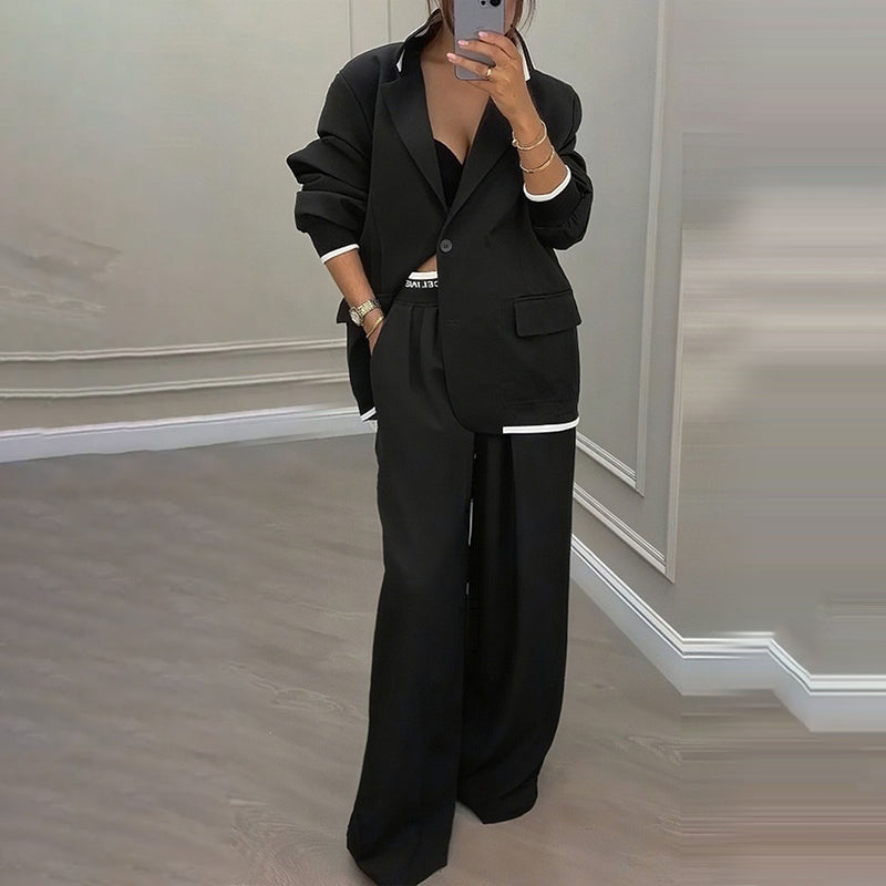 Reniva - Wide-Leg Trousers Blazer Set