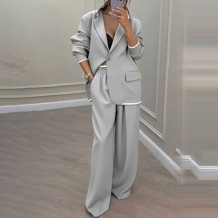 Reniva - Wide-Leg Trousers Blazer Set