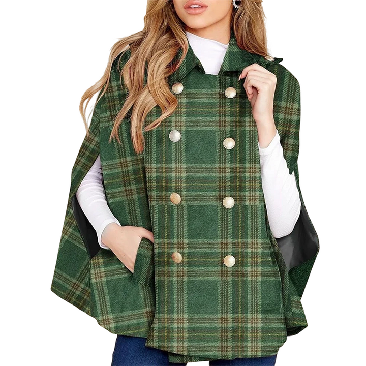 Vesara - Double-Breasted Checked Cape Coat