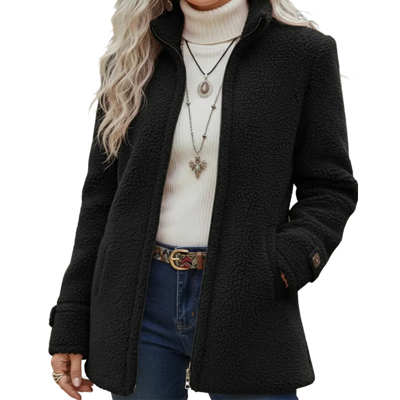 Rylena - Stand Collar Sherpa Fleece Jacket