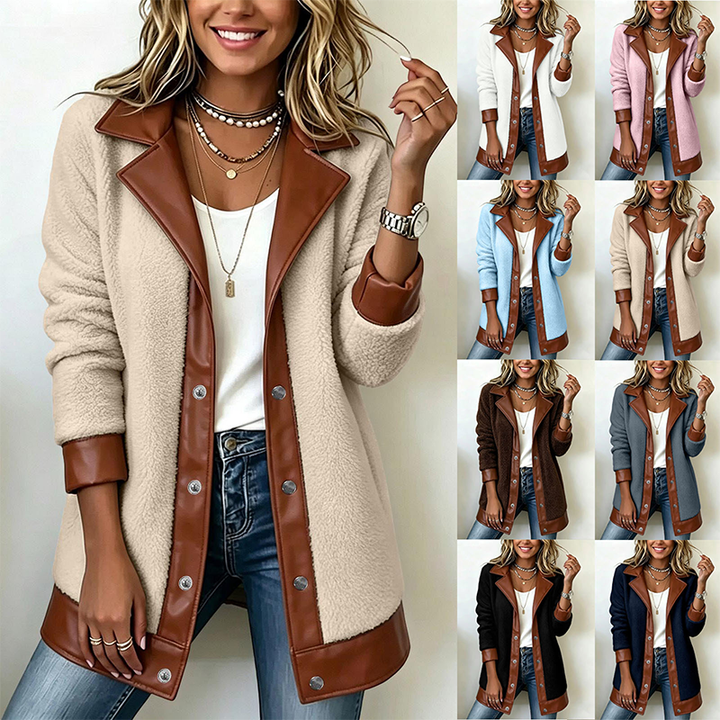 Veluna - Contrast Trim Plush Jacket