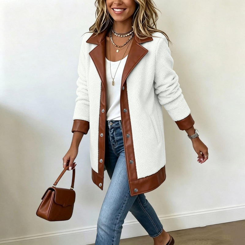 Veluna - Contrast Trim Plush Jacket