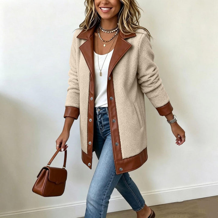 Veluna - Contrast Trim Plush Jacket