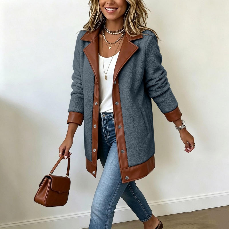Veluna - Contrast Trim Plush Jacket