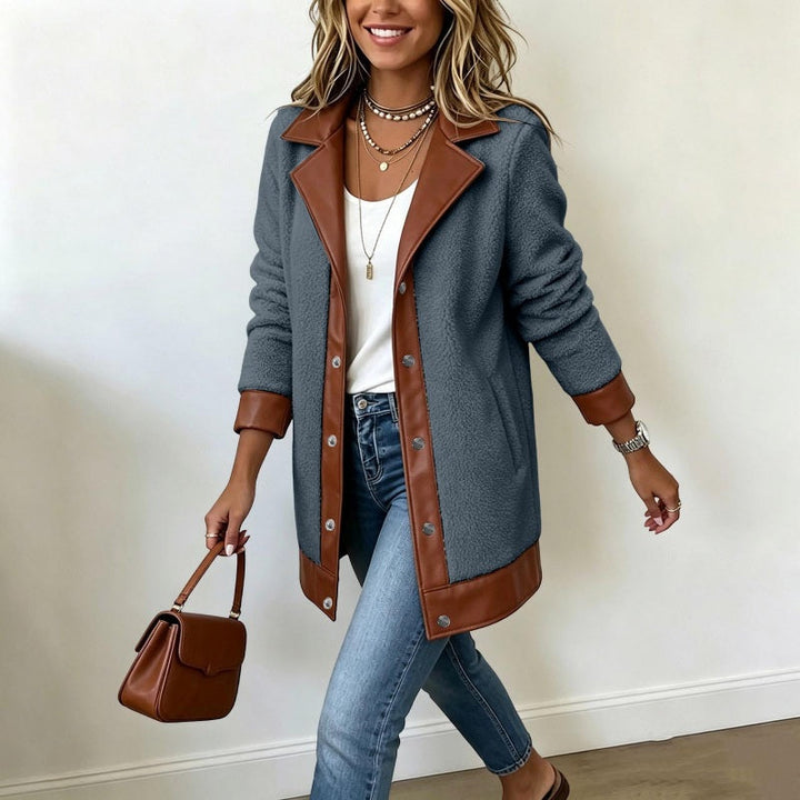 Veluna - Contrast Trim Plush Jacket