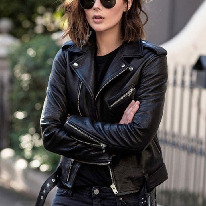 Avenya - Asymmetrical Zip Coated Motorcycle Jacket