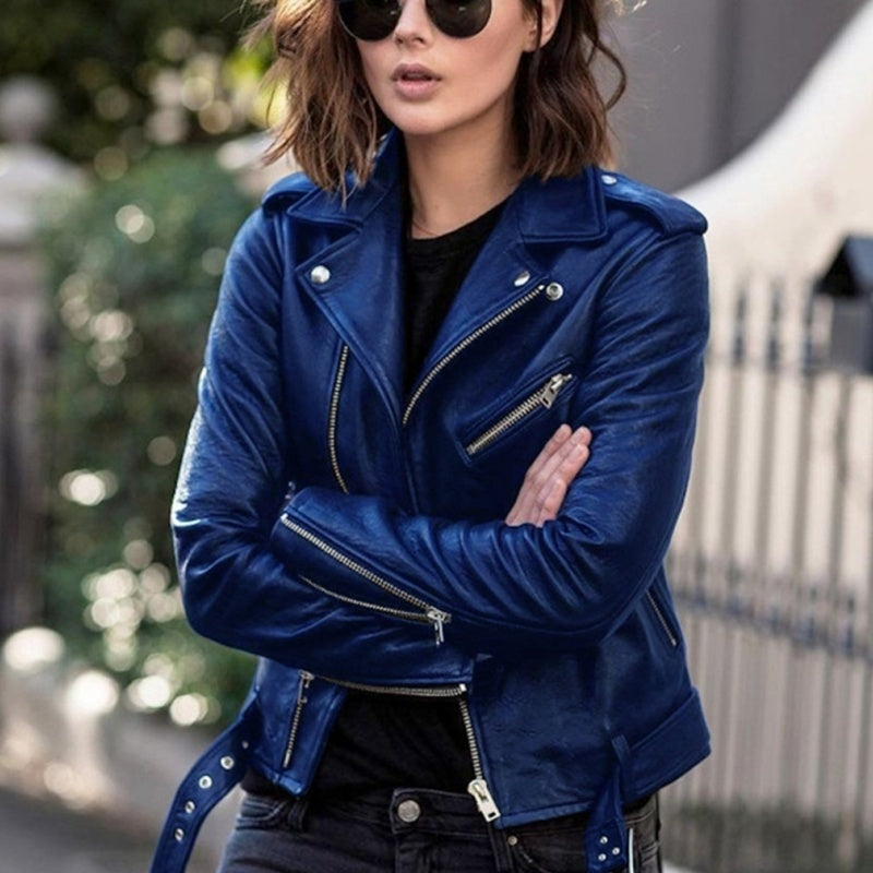 Avenya - Asymmetrical Zip Coated Motorcycle Jacket
