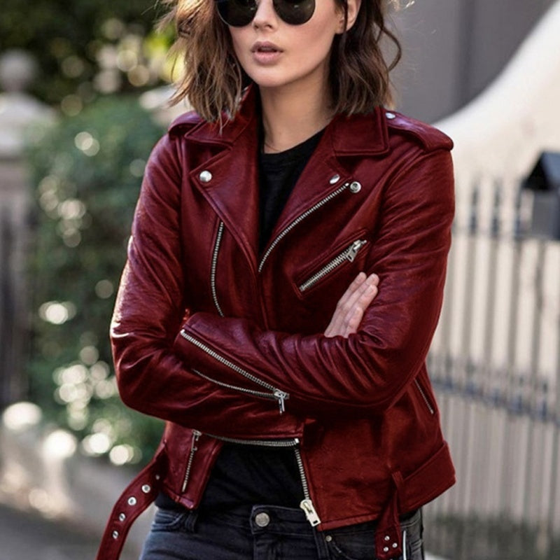 Avenya - Asymmetrical Zip Coated Motorcycle Jacket