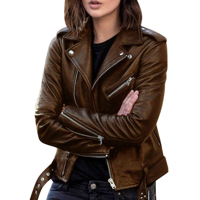Avenya - Asymmetrical Zip Coated Motorcycle Jacket