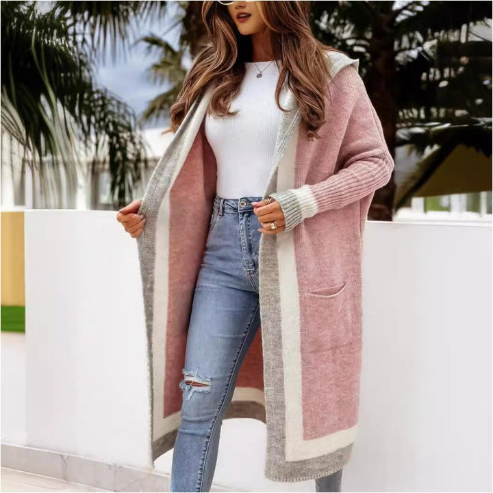 Avenli - Color-Block Hood Loose-Knit Cardigan