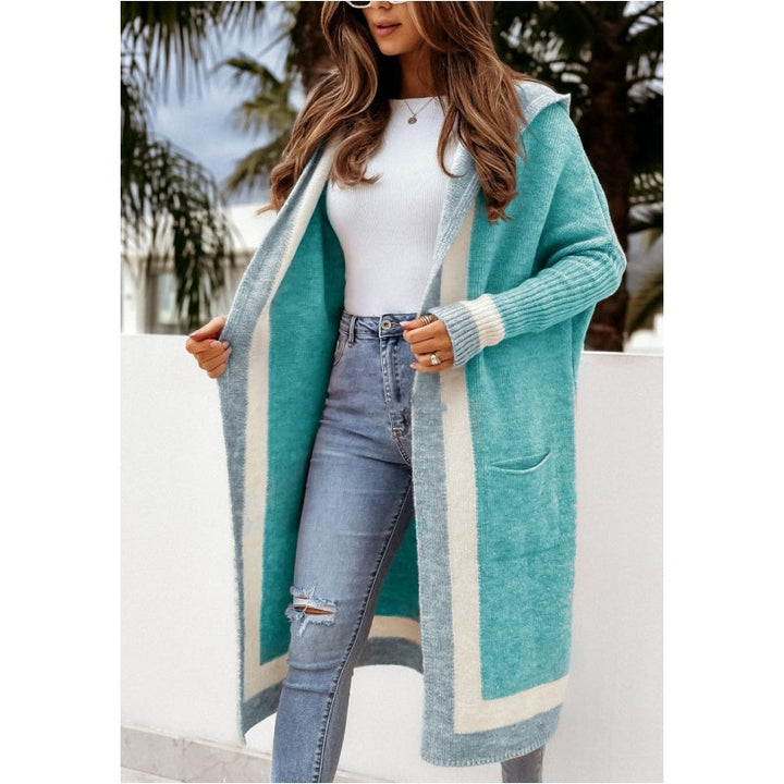 Avenli - Color-Block Hood Loose-Knit Cardigan