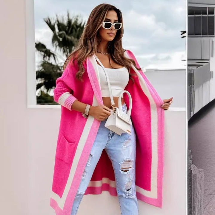 Avenli - Color-Block Hood Loose-Knit Cardigan