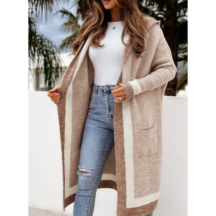 Avenli - Color-Block Hood Loose-Knit Cardigan