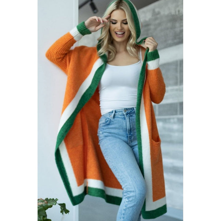 Avenli - Color-Block Hood Loose-Knit Cardigan