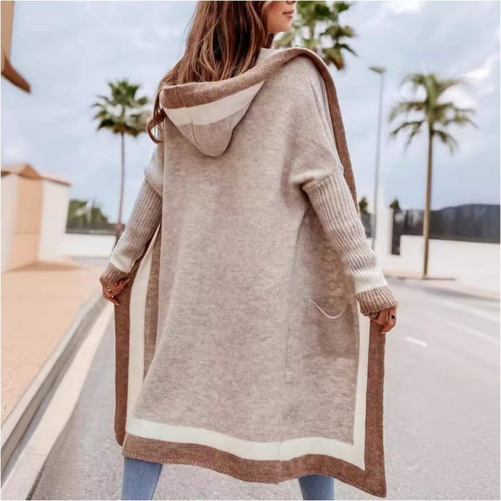 Avenli - Color-Block Hood Loose-Knit Cardigan