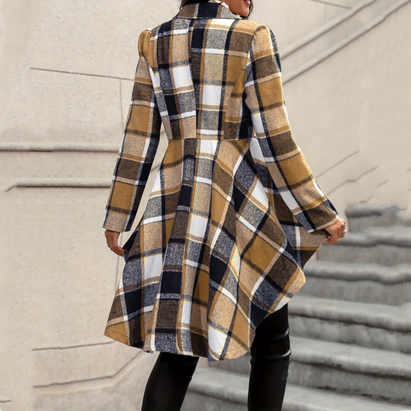 Kevara - Asymmetrical Hem Checked Woven Coat