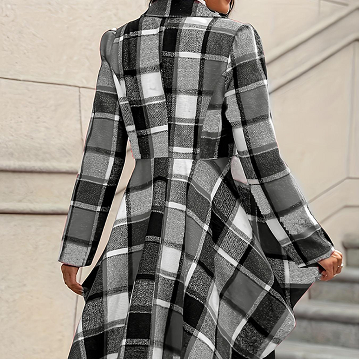 Kevara - Asymmetrical Hem Checked Woven Coat