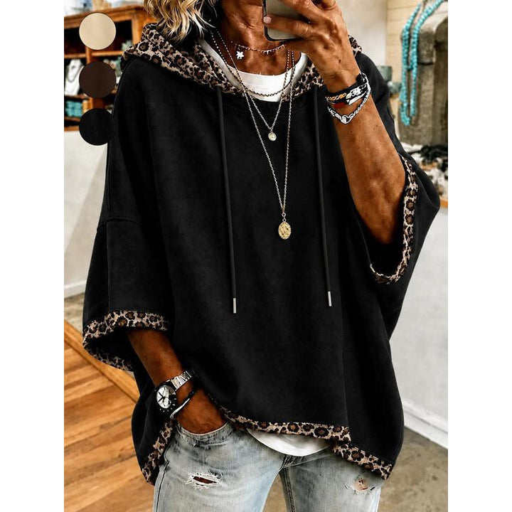 Kivara - Leopard-Print Trim Knit Hoodie