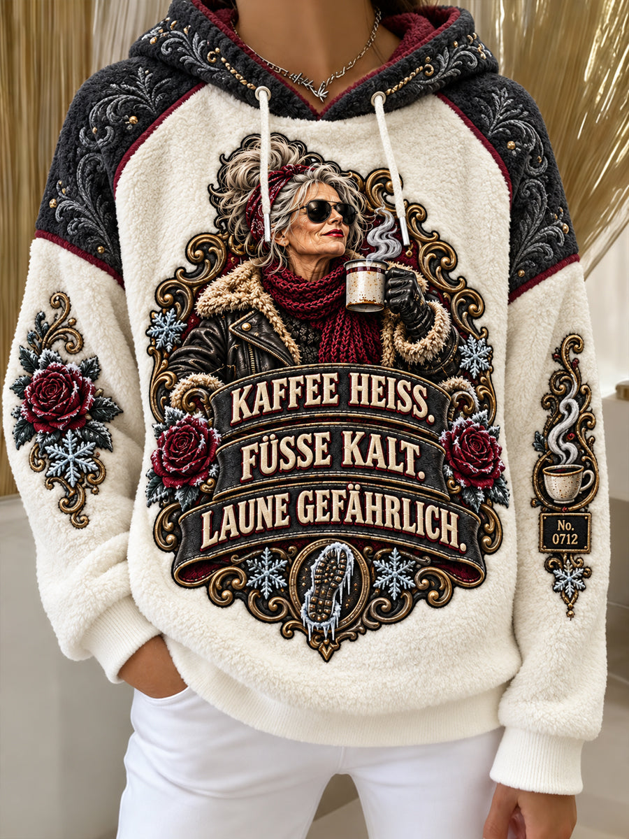 Calira - Slogan Print Flannel Hoodie