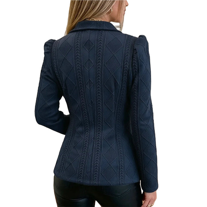 Vesara - Sculpted Waist Geometric-Textured Blazer