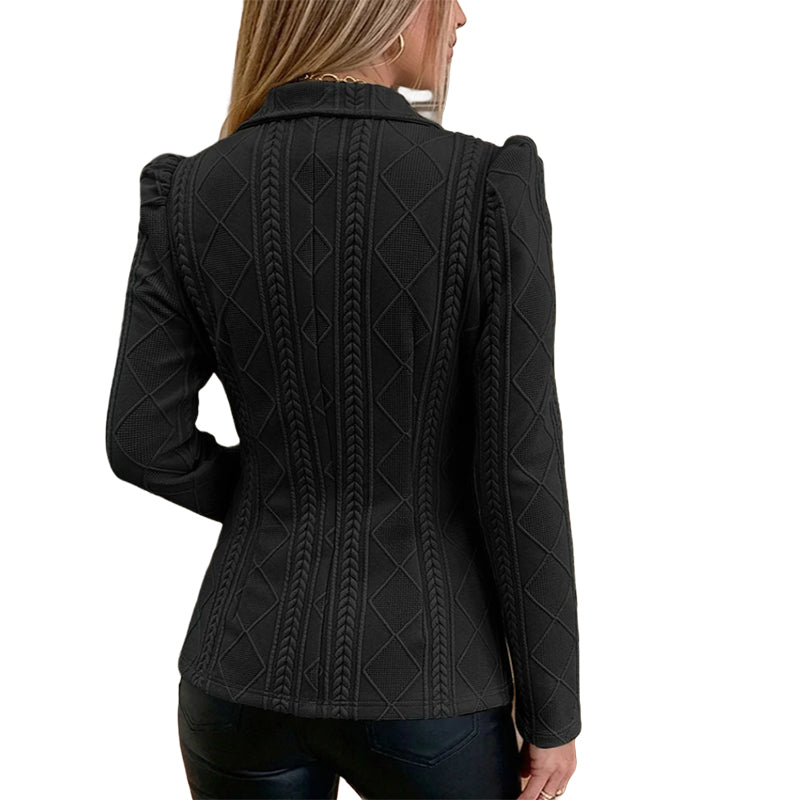 Vesara - Sculpted Waist Geometric-Textured Blazer