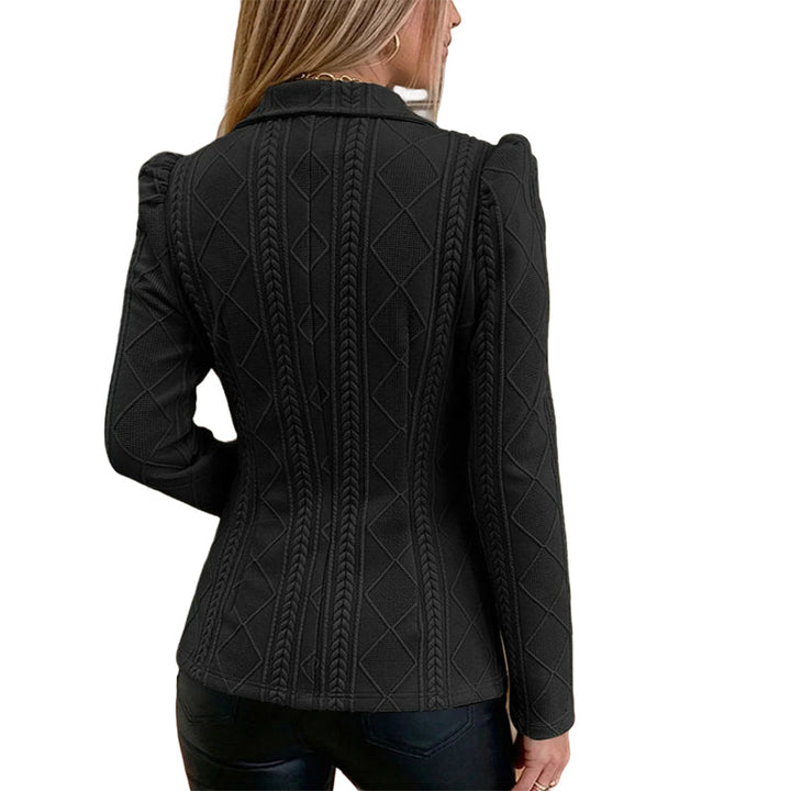 Vesara - Sculpted Waist Geometric-Textured Blazer