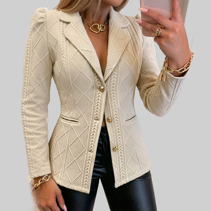 Vesara - Sculpted Waist Geometric-Textured Blazer